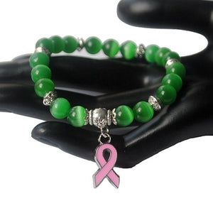 New Stylishly Playful Breast Cancer Awareness pink ribbon charm bracelet