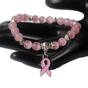 New Stylishly Playful Breast Cancer Awareness pink ribbon charm bracelet