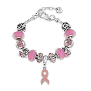 NEW Breast Cancer Awareness Pink Ribbon Charm Bracelet & Bangles