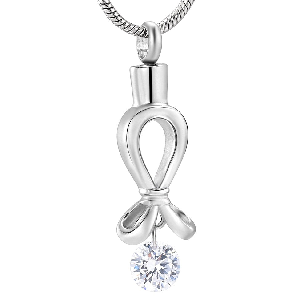 Stainless Steel Cancer Awareness Ribbon Necklace With A Crystal Soul