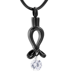 Stainless Steel Cancer Awareness Ribbon Necklace With A Crystal Soul