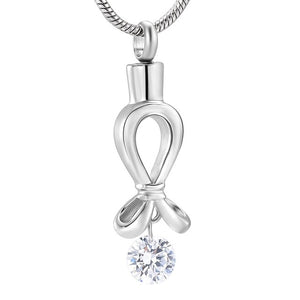 Stainless Steel Cancer Awareness Ribbon Necklace With A Crystal Soul