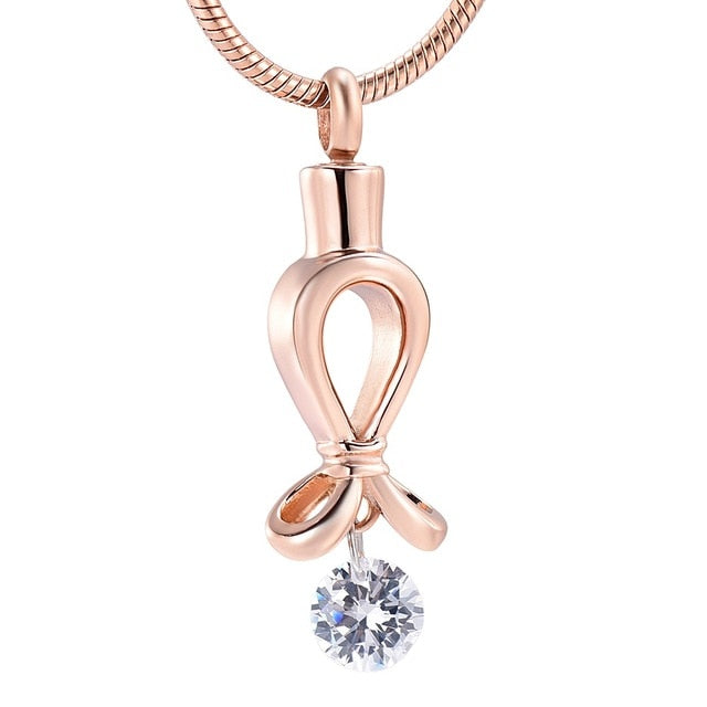 Stainless Steel Cancer Awareness Ribbon Necklace With A Crystal Soul